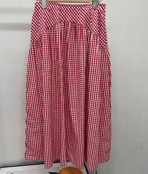 Jupe longue rétro à carreaux taille haute pour femme