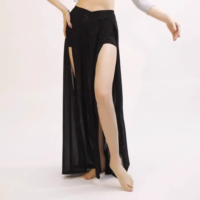 Jupe de danse du ventre élastique à paillettes double fente personnalisée tenue inférieure entraînement vêtement indien femme costumes de danseuses du ventre