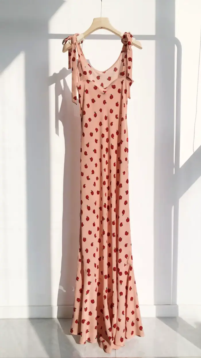 Robe longue rose 100% soie pour femmes