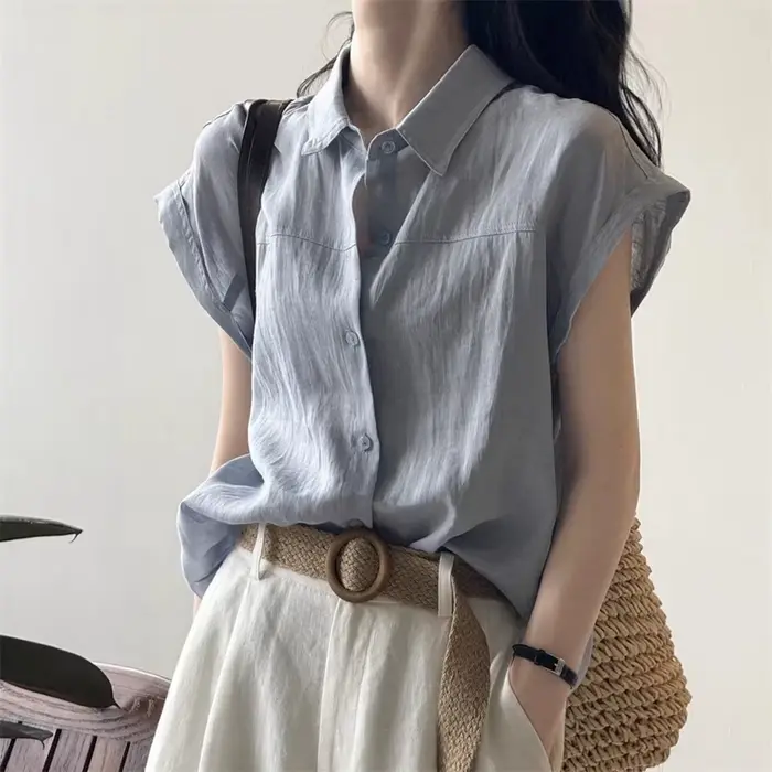 Chemisier en lin léger et transparent à manches longues pour femme, coupe décontractée, design uni,