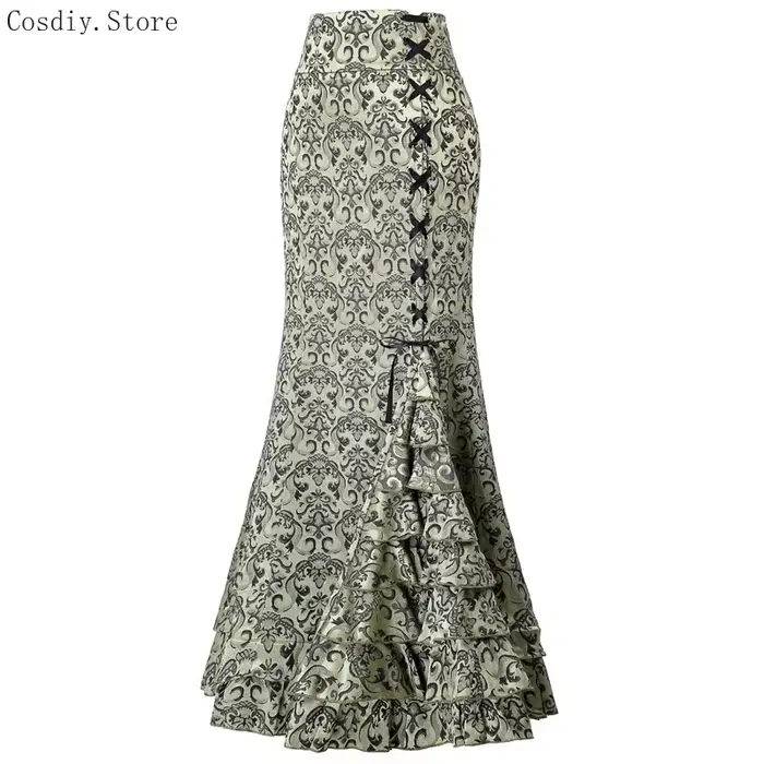 Jacquard sirène jupe moulante Vintage Maxi étage femmes à lacets