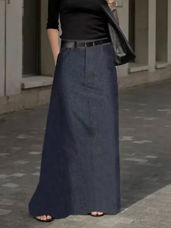 Uwing ZEE-Jupe trapèze taille haute pour femme, nouvelle mode automne 2024, jean, couleur unie, déco