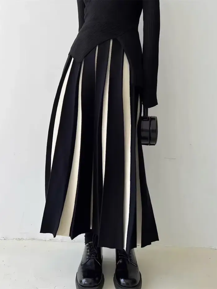 Nouveau 2026 jupes longues pour femmes automne hiver tricoté jupe trapèze noir blanc luxe jupes élég