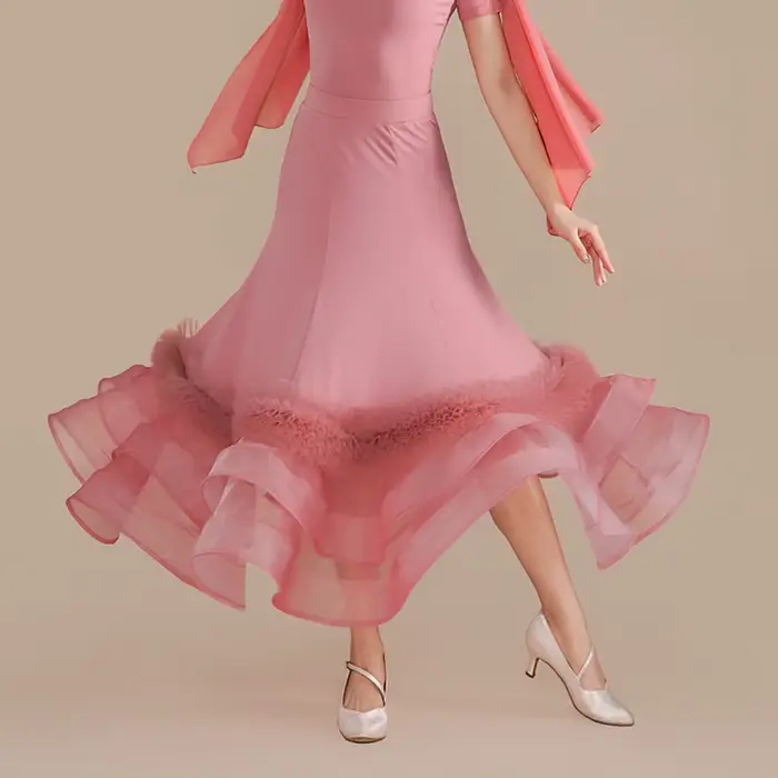 Jupe à volants pour danse de salon, jupe de valse, jupe à grande ampleur, de haute qualité, noire, j