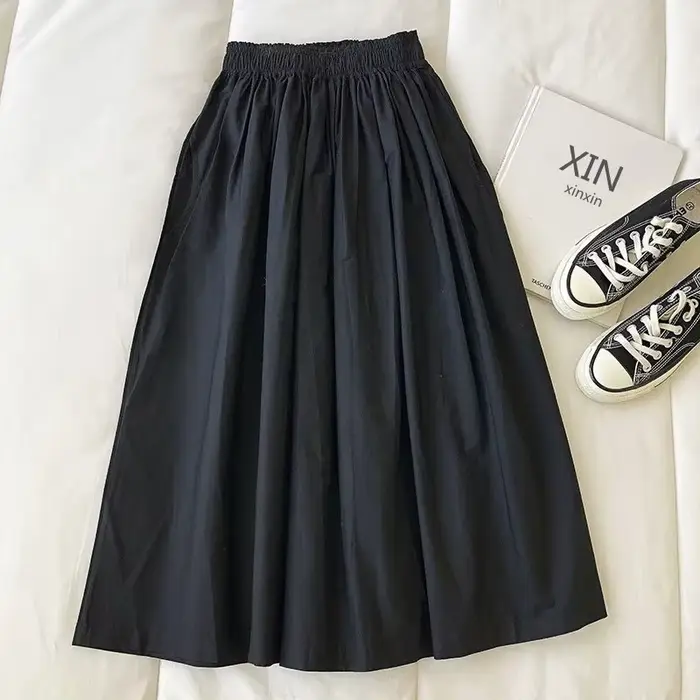 Jupe longue plissée taille haute pour femme, élégante et décontractée, avec poches, longueur genou, 
