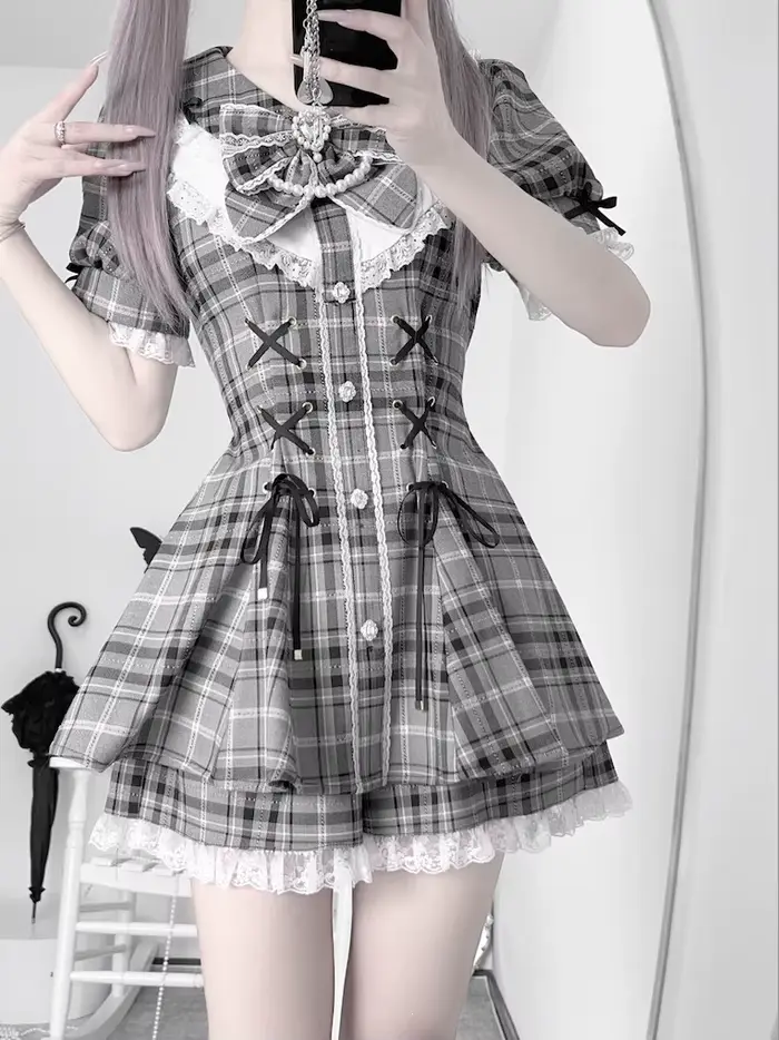 Robe Lolita style Jirai Kei Kawaii avec nœud pour femme