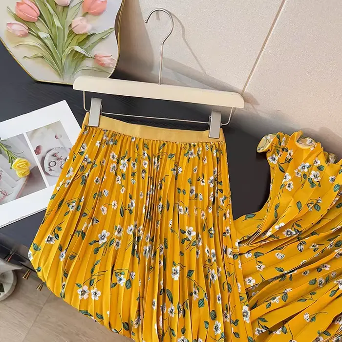 Jupes plissées à fleurs douces pour femmes hautes