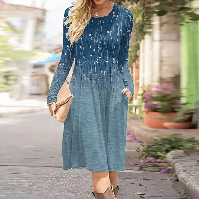 Robe mi-longue à manches longues pour femmes