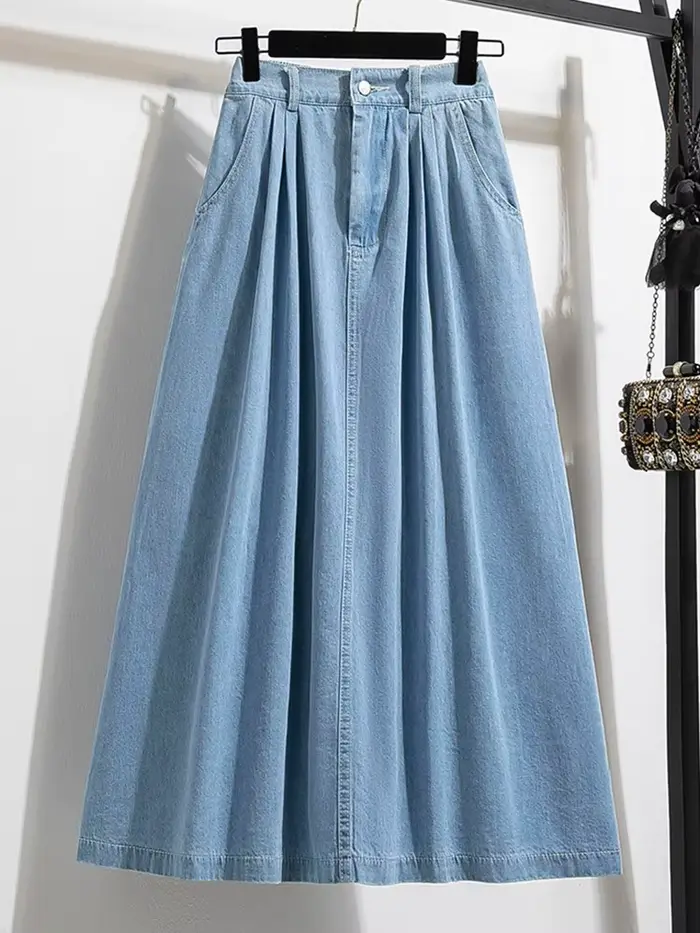 Jupe longue en jean taille haute pour femme