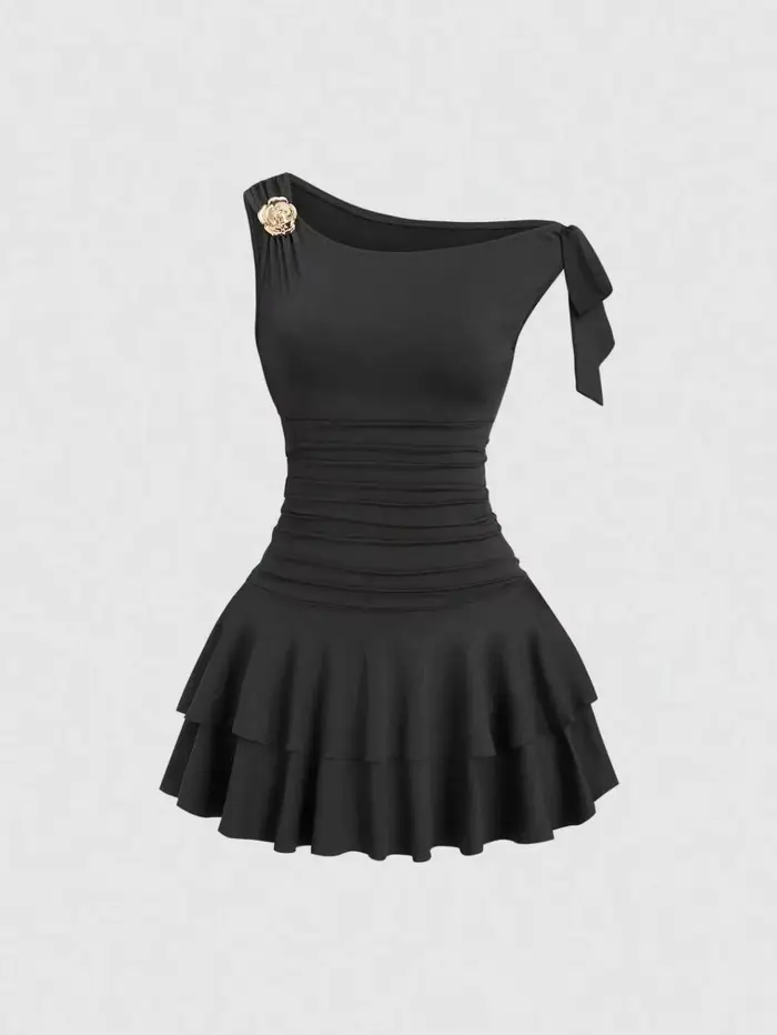 Jupe courte plissée Lolita sans manches, nouveau style, avec accessoires floraux sexy, robe à lacets
