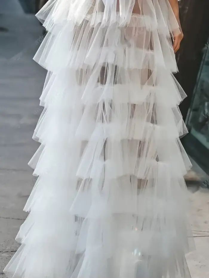Jupe portefeuille en Tulle blanc à volants pour femmes
