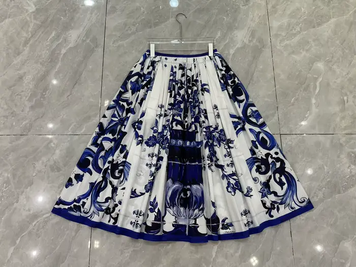 Boho 2 pièces ensemble femmes été 2025 bleu porcelaine imprimé haut et coton jupe Maxi concepteur plage vacances tenue