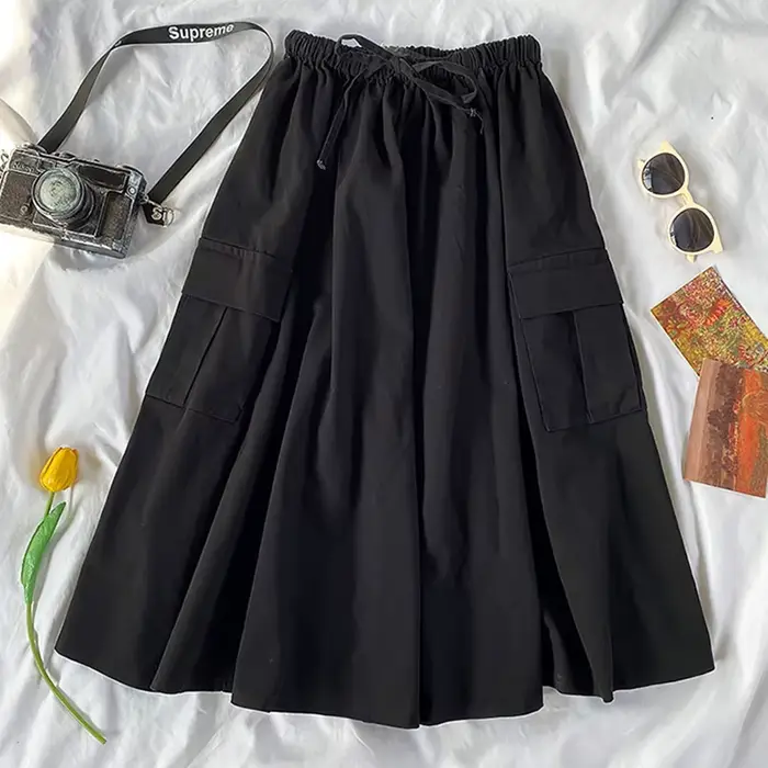Jupe cargo Harajuku pour femme, couleur unie, mi-longue, vert, noir, mode coréenne, hip hop, taille 