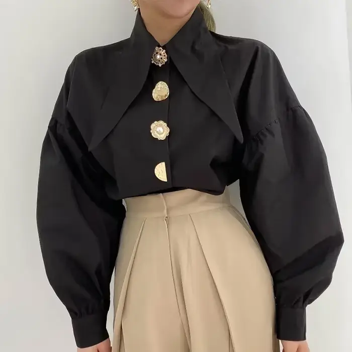2025 automne à manches longues femmes chemise mode printemps Lanter manches Blouses bureau dame élég