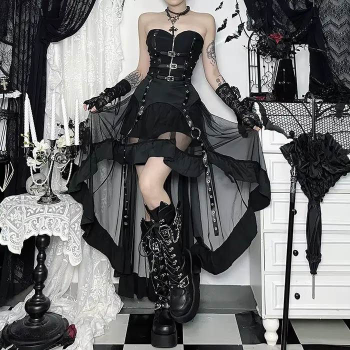 Jupe Maxi irrégulière Punk Grunge