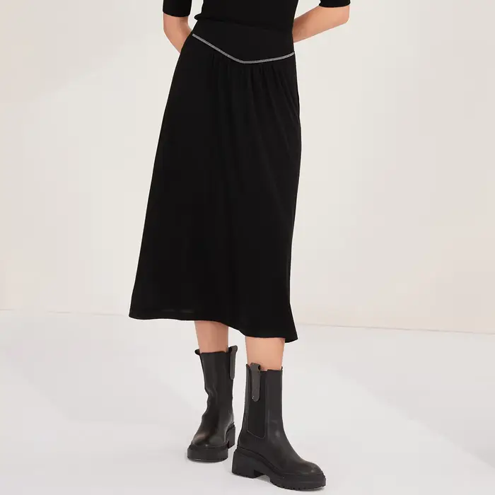 Femmes 100% laine jupe fluide ceinture élastique décontracté a-ligne Style