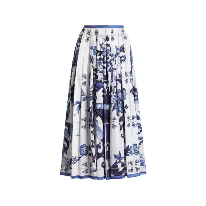 Boho 2 pièces ensemble femmes été 2025 bleu porcelaine imprimé haut et coton jupe Maxi concepteur plage vacances tenue