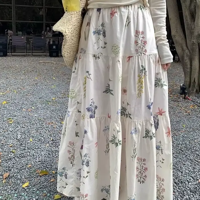 Jupe trapèze florale décontractée pour femmes