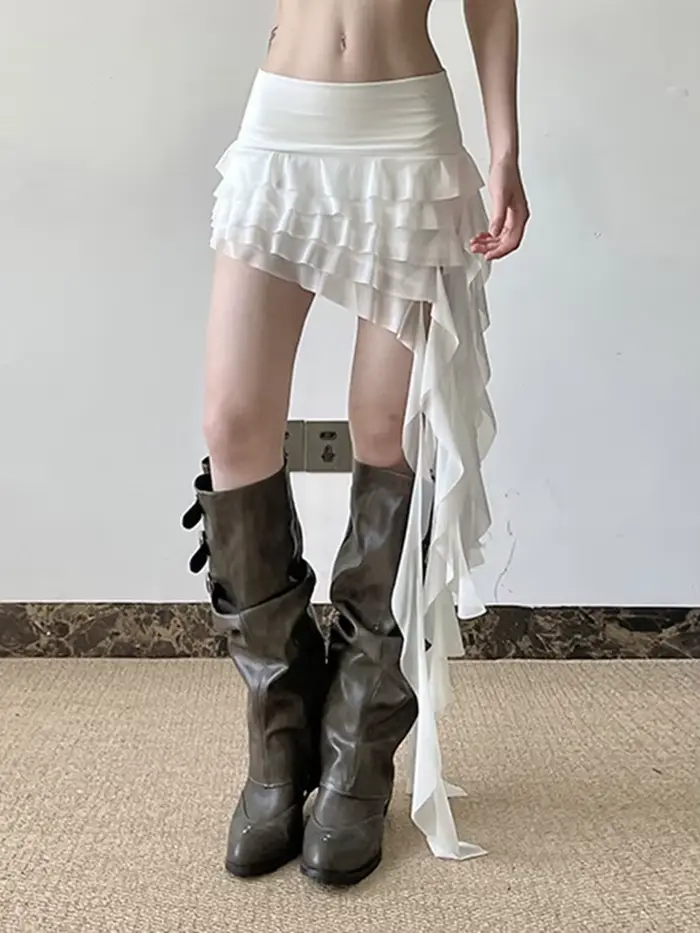Jupe Zoki en maille Y2K avec volants hautement élastique pour femmes style streetwear vintage occassions quotidiennes