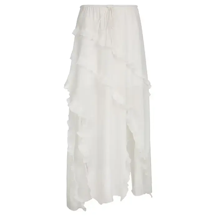 2025 Korean New Irregular High Waist Skirts Vintage Lady White Skirt French Style Fashion Ruffles Sw