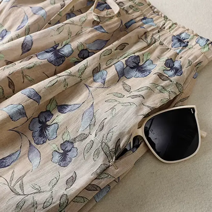 Jupe en coton et lin imprimée style ethnique pour femme