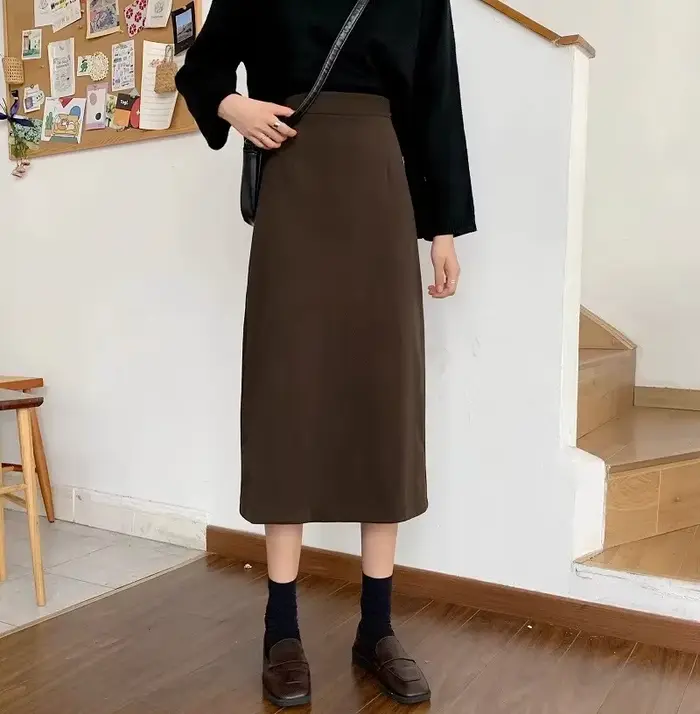 Mini jupe trapèze taille haute en laine noire pour femme, élégante, amincissante, Design fendu, jupe