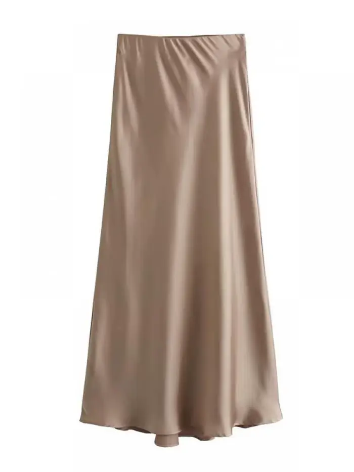 AOSSVIAO 2026 Jupe Midi Plissée en Satin Uni pour Femme