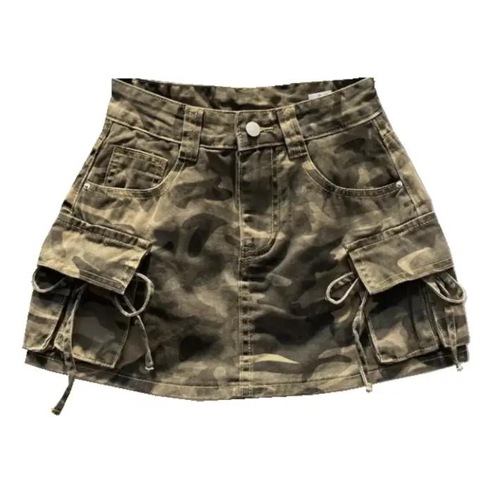 CamSolomon-Mini jupe cargo en denim pour femme, poches latérales, nœud décoratif, ligne A, hanche ro