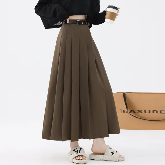 Vintage Beige taille haute jupes plissées femmes mode coréenne collège Style