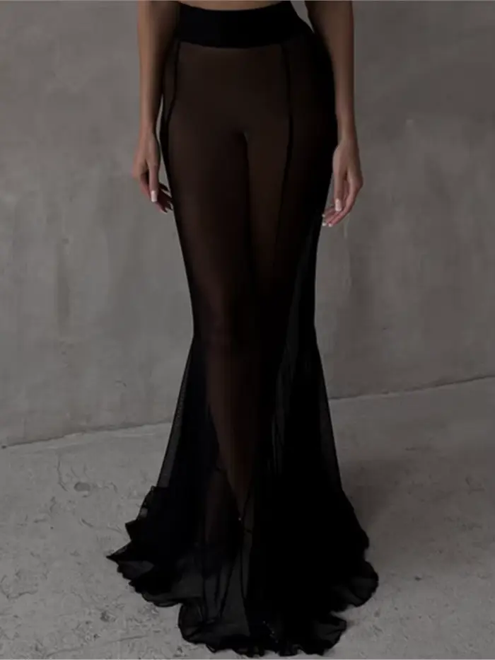 Mode Sexy jupe transparente pour les femmes élégant noir blanc taille haute paquet hanche jupes longues dame vacances