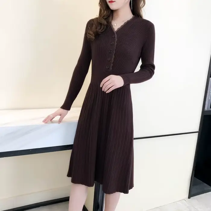 Couvrir la femme robe tricotée rouge Midi liquidation vente confortable Y2k décontracté tendance rétro robes au Crochet pour les femmes longueur au genou