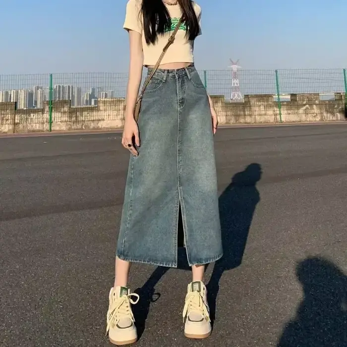 Nouvelle jupe mi-longue rétro style cowboy 2026 pour femme, coupe ample, taille haute, polyvalente, 
