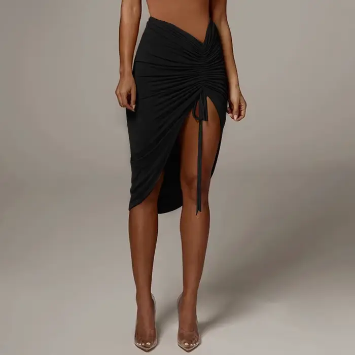 Femmes nouvelle jupe asymétrique froncée taille haute plissée mode jupe crayon été solide enveloppem