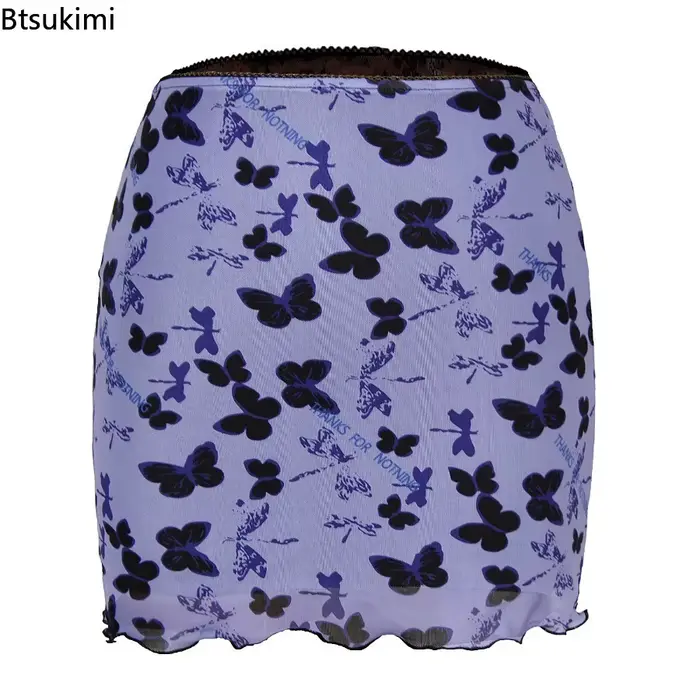 Jupe Courte Femme Imprimé Floral en Maille Double Couche Taille Haute Nouvelle Collection Été 2026 Streetwear Soirée Club Vintage Y2K