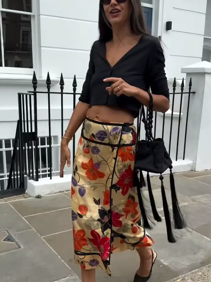 Jupe vintage à imprimé floral pour femme