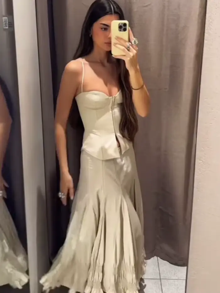 Jupe mi-longue HH Taille Haute Coupe Evasée Style Streetwear Fermeture Éclair Latérale Pour Femmes Occasions Spéciales Printemps