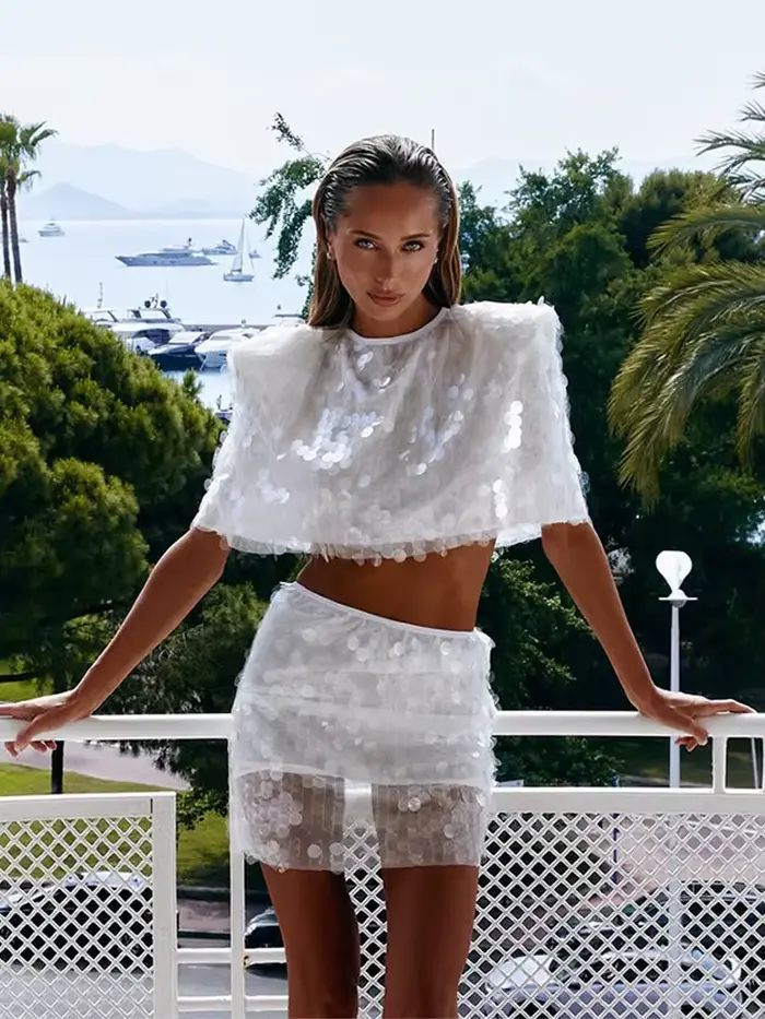 Ensemble jupe deux pièces sexy à sequins pour femme