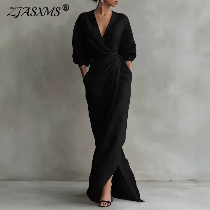 Robe longue décontractée bohème unie pour femme