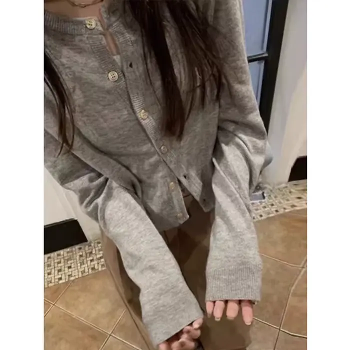 Cardigan élégant à manches longues pour femme, pull Slim, couleur unie, col rond, haut tricoté, mant