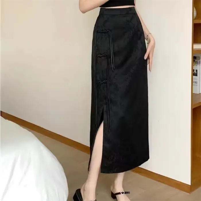 Jupe fendue noire Vintage pour femmes