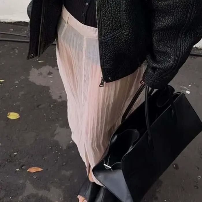 Jupe midi transparente rose en mélange de coton pour femme