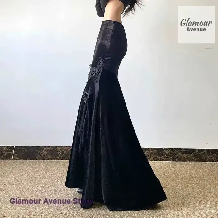 Jupe en velours français à coutures apparentes