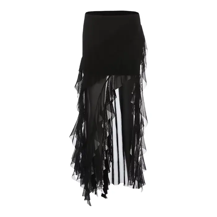 Jupe mi-longue décontractée style urbain cool avec franges taille basse pour femme, collection été D