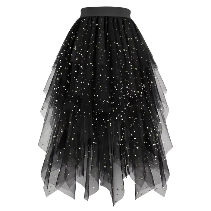 Jupe bouffante en Tulle pour femmes, élégante, couleur bonbon, étoile, paillettes, taille haute, gra