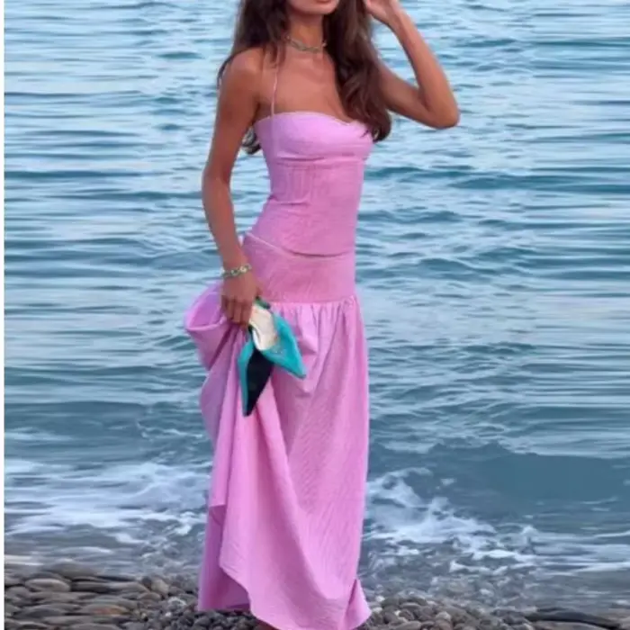 Ensemble jupe femme été rayé colorblock sexy dos nu hauts à lacets taille mi-haute