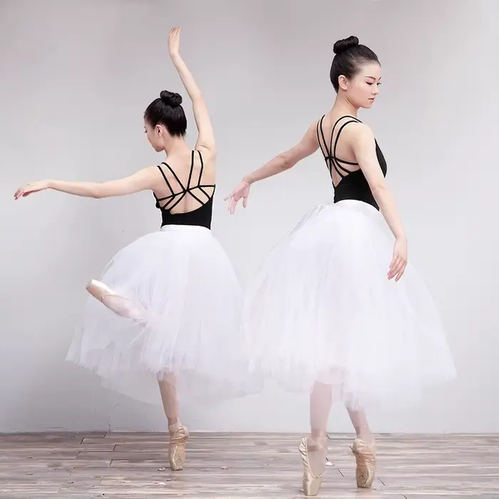 Femmes Ballet Tutu blanc ballerine danse Tutus taille élastique jupe adolescent adulte lyrique longue