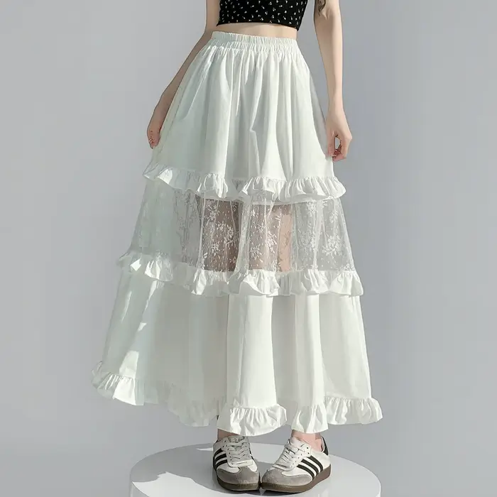 Jupe femme d'été nouvelle collection, taille haute, ample, à volants, coupe trapèze, avec empiècemen