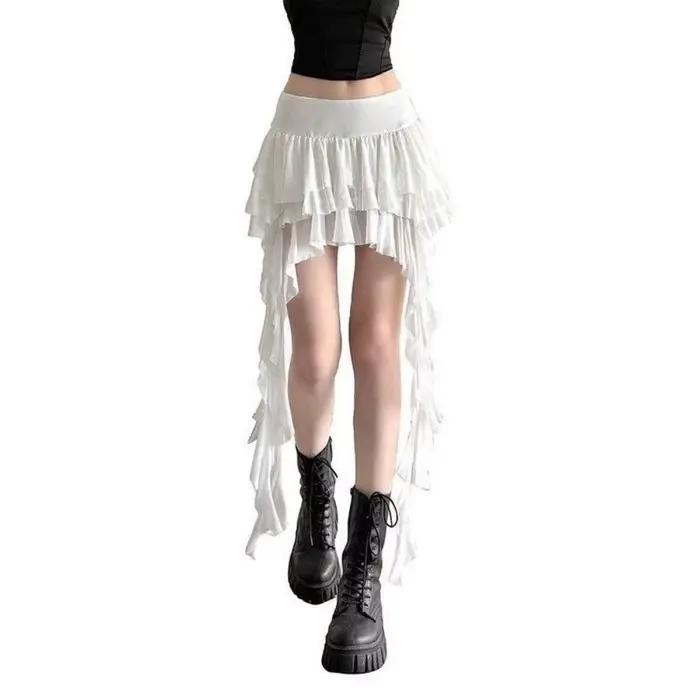 Jupe-short asymétrique bohème à volants pour femme