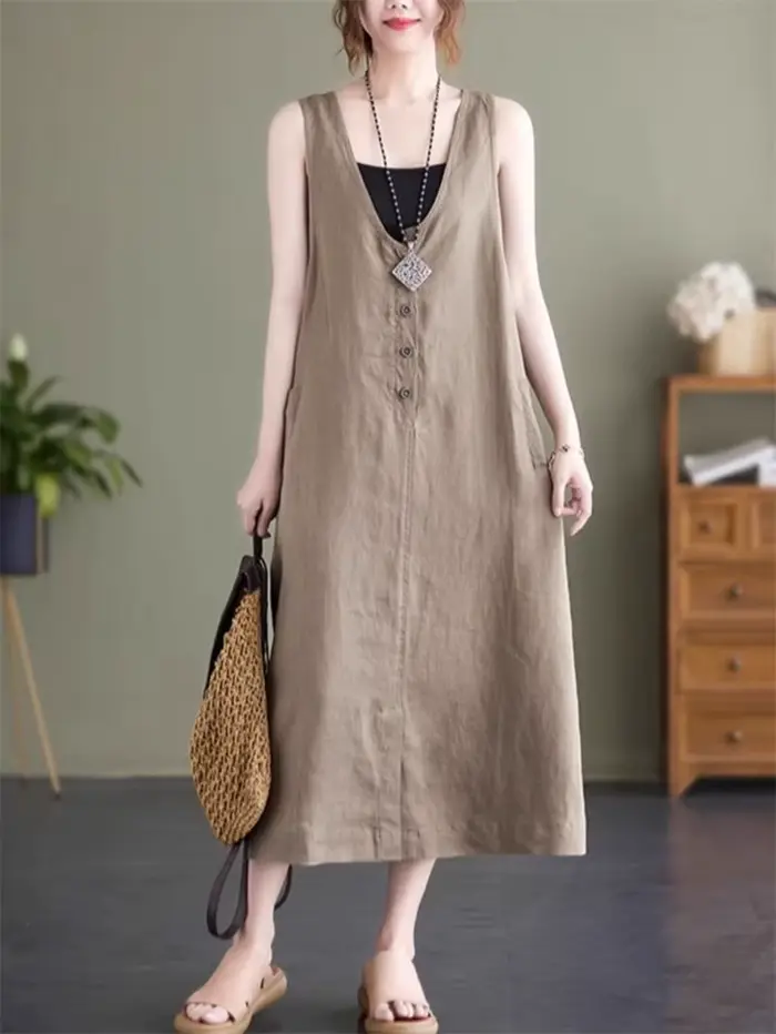 Robe en fibre de lin de coton pour femme