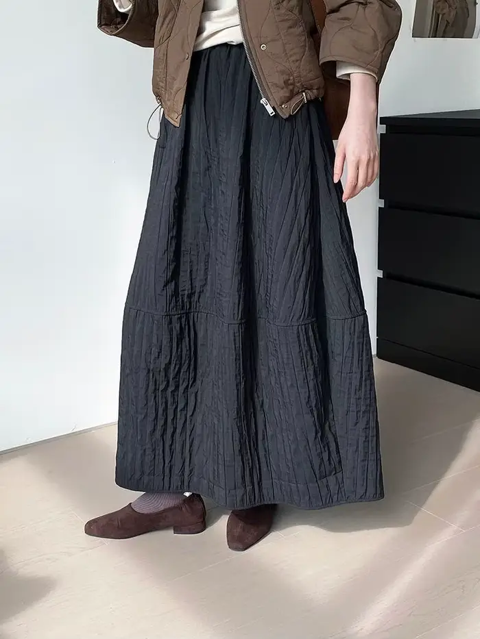 Jupe bourgeon taille haute pour femmes, mi-longue, ligne a, lanterne, matelassée, décontractée, chau